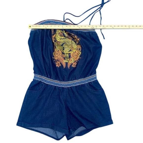 Southpole Women’s 2X Strapless Denim Romper Embroidered Front Design - Picture 4 of 5
